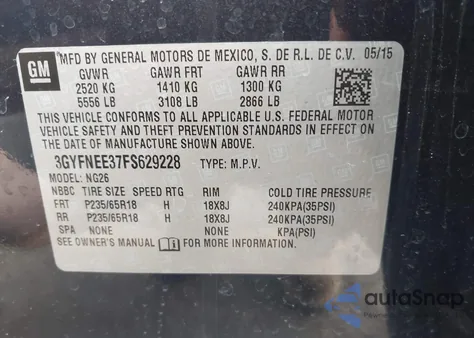 2015 Cadillac Srx Luxury Collection from USA, damaged, VIN 3GYFNEE37FS629228